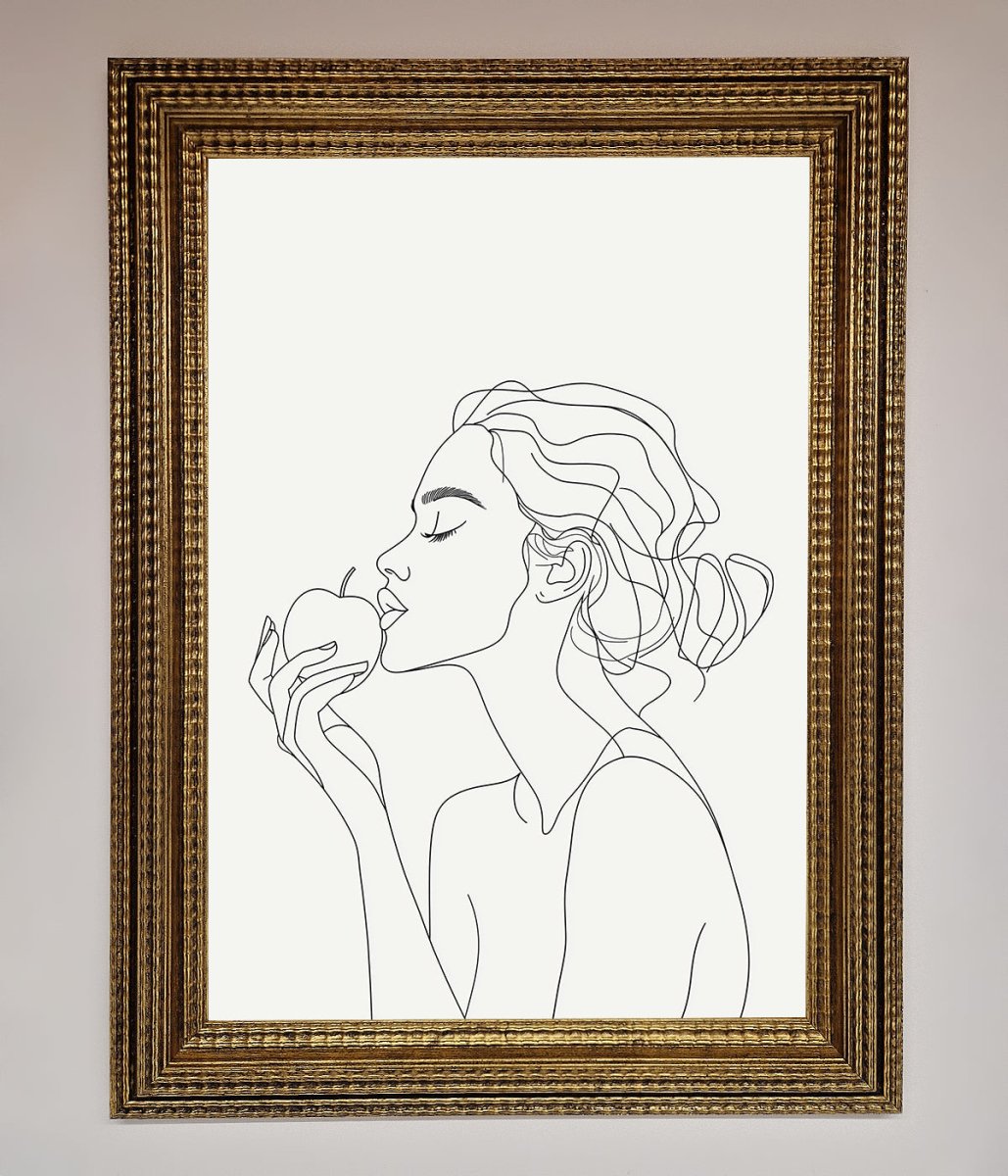 Women With An Apple Line Drawing Framed Poster - Zestio