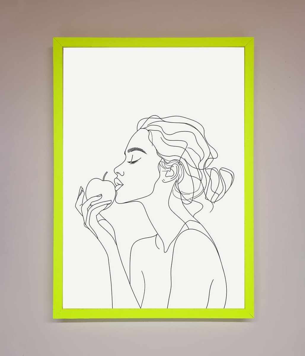 Women With An Apple Line Drawing Framed Poster - Zestio