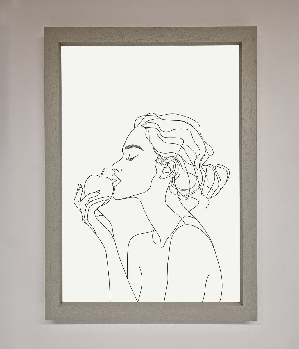 Women With An Apple Line Drawing Framed Poster - Zestio