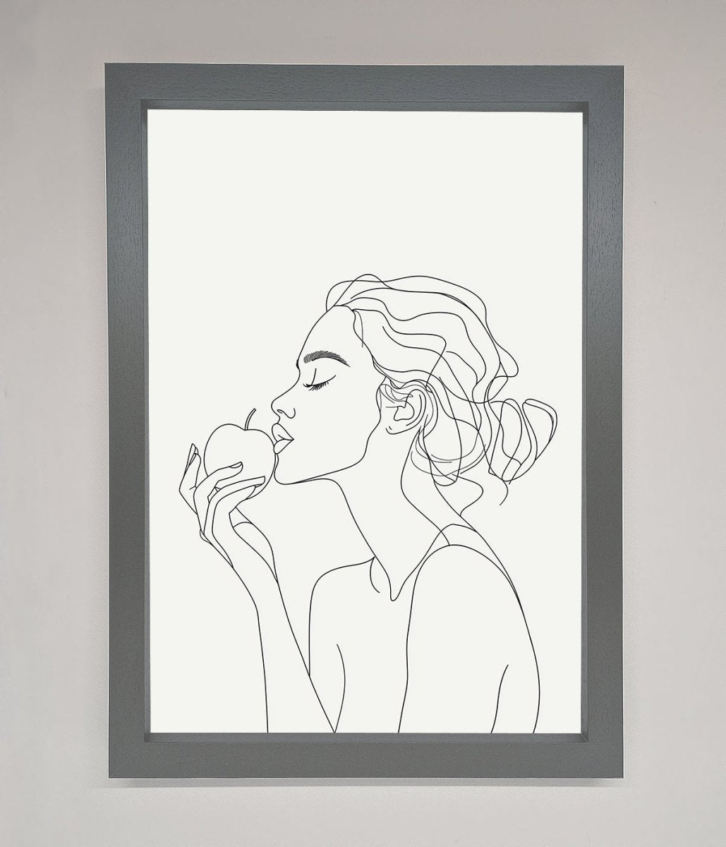 Women With An Apple Line Drawing Framed Poster - Zestio