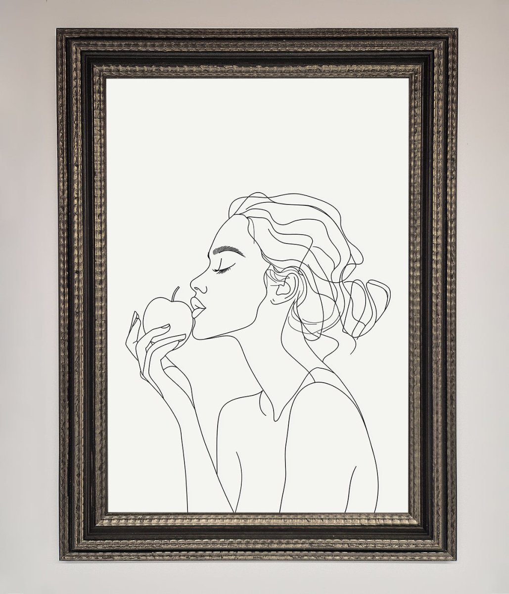 Women With An Apple Line Drawing Framed Poster - Zestio