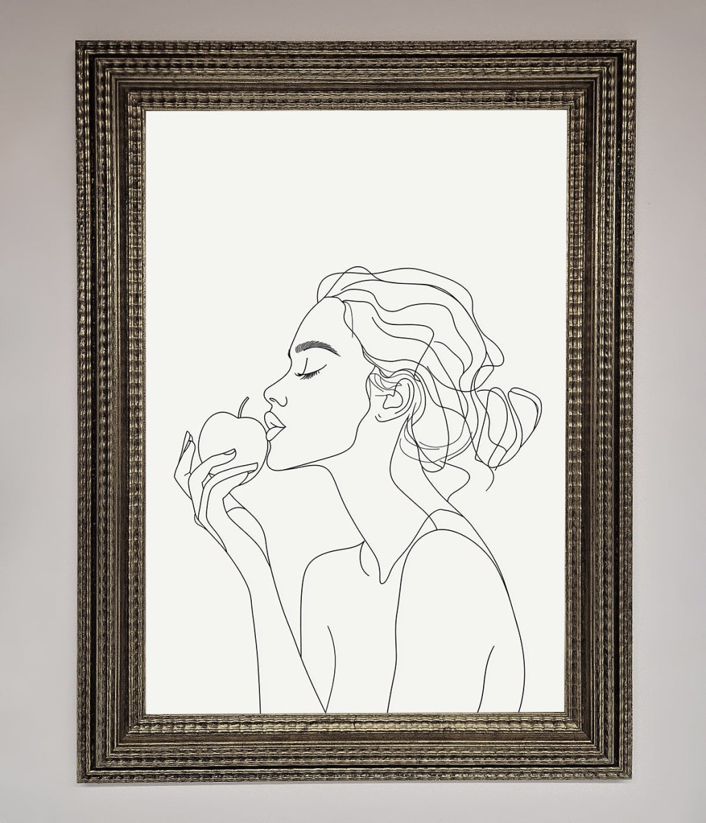 Women With An Apple Line Drawing Framed Poster - Zestio