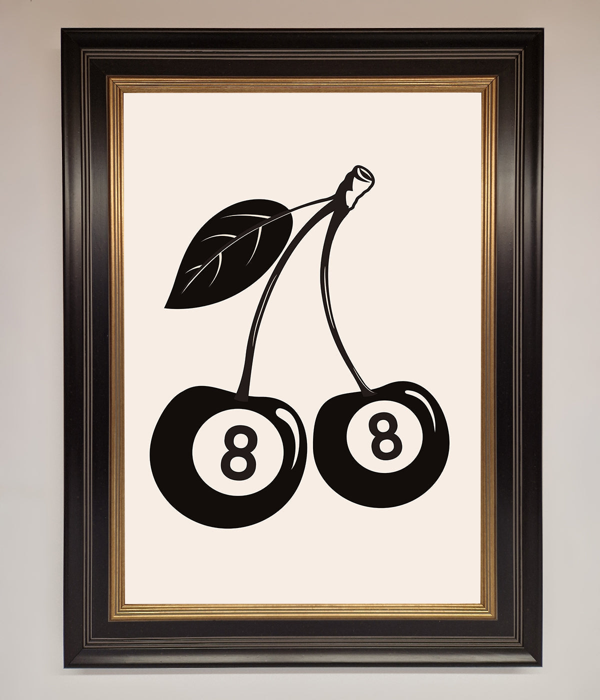 8 Ball Cherries Framed Wall Art with black and white design.