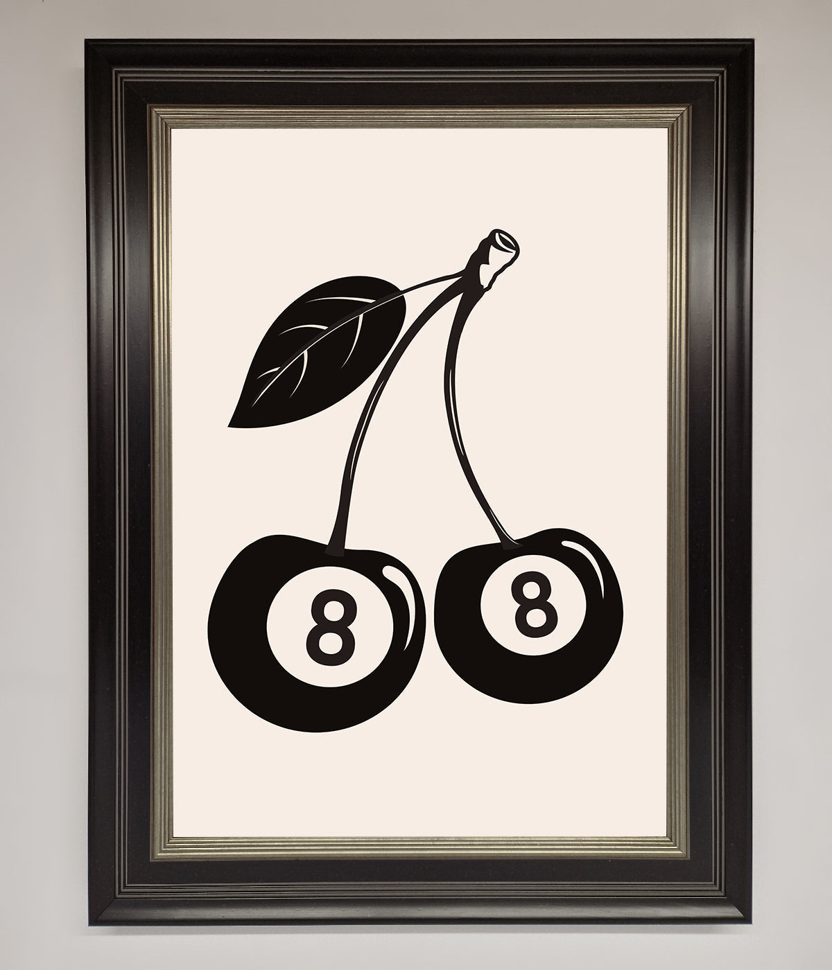 8 Ball Cherries Framed Wall Art featuring cherry graphic with number eight.