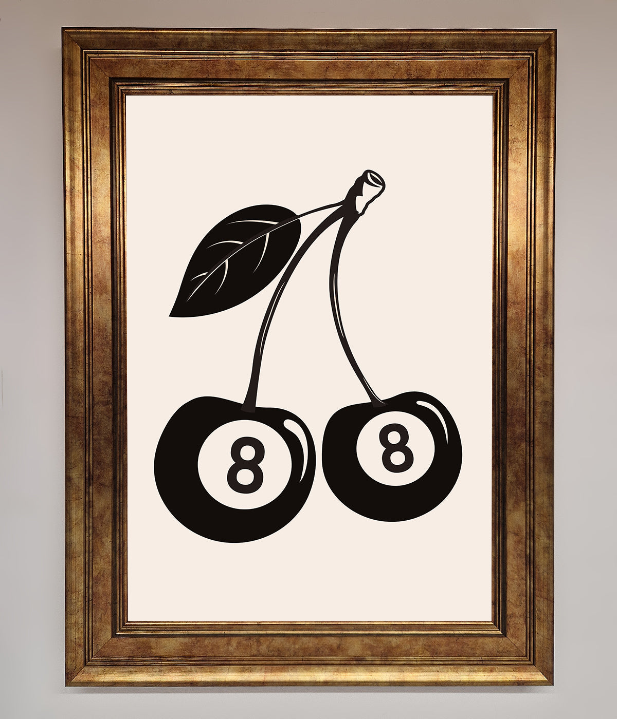 8 Ball Cherries framed wall art, featuring cherries with number 8.