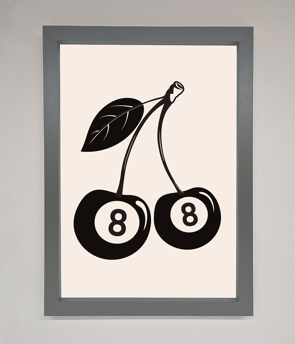 8 Ball Cherries Framed Wall Art with black cherries design featuring the number 8.