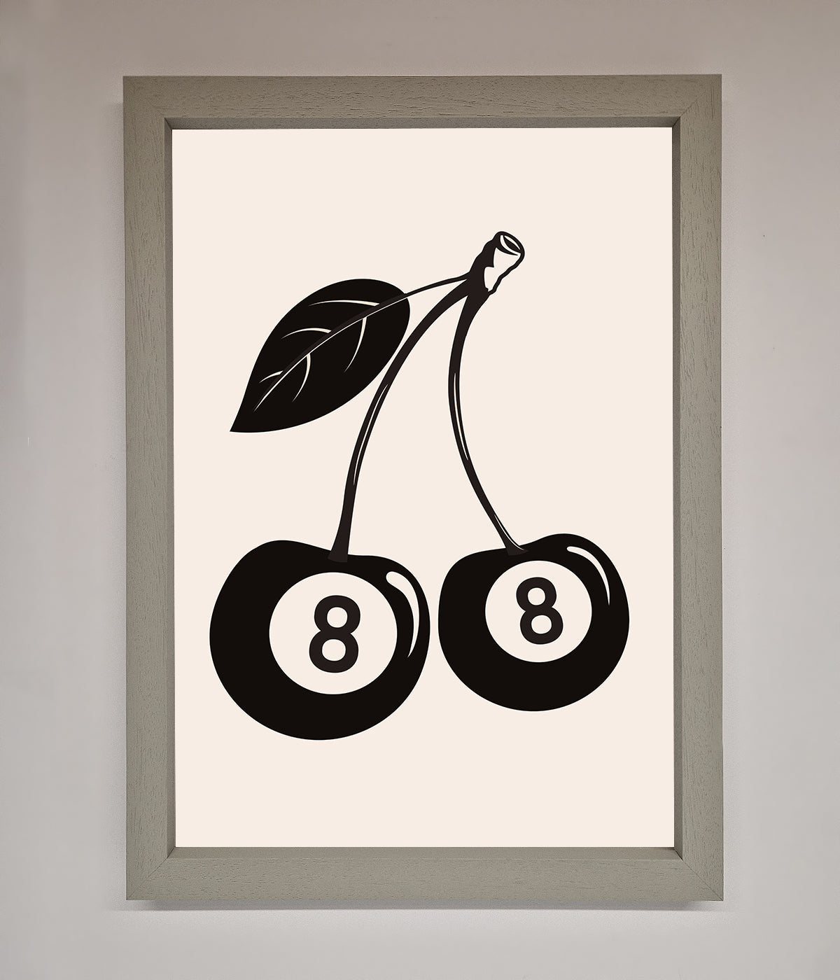 8 Ball Cherries framed wall art with cherry design displaying the number 8.