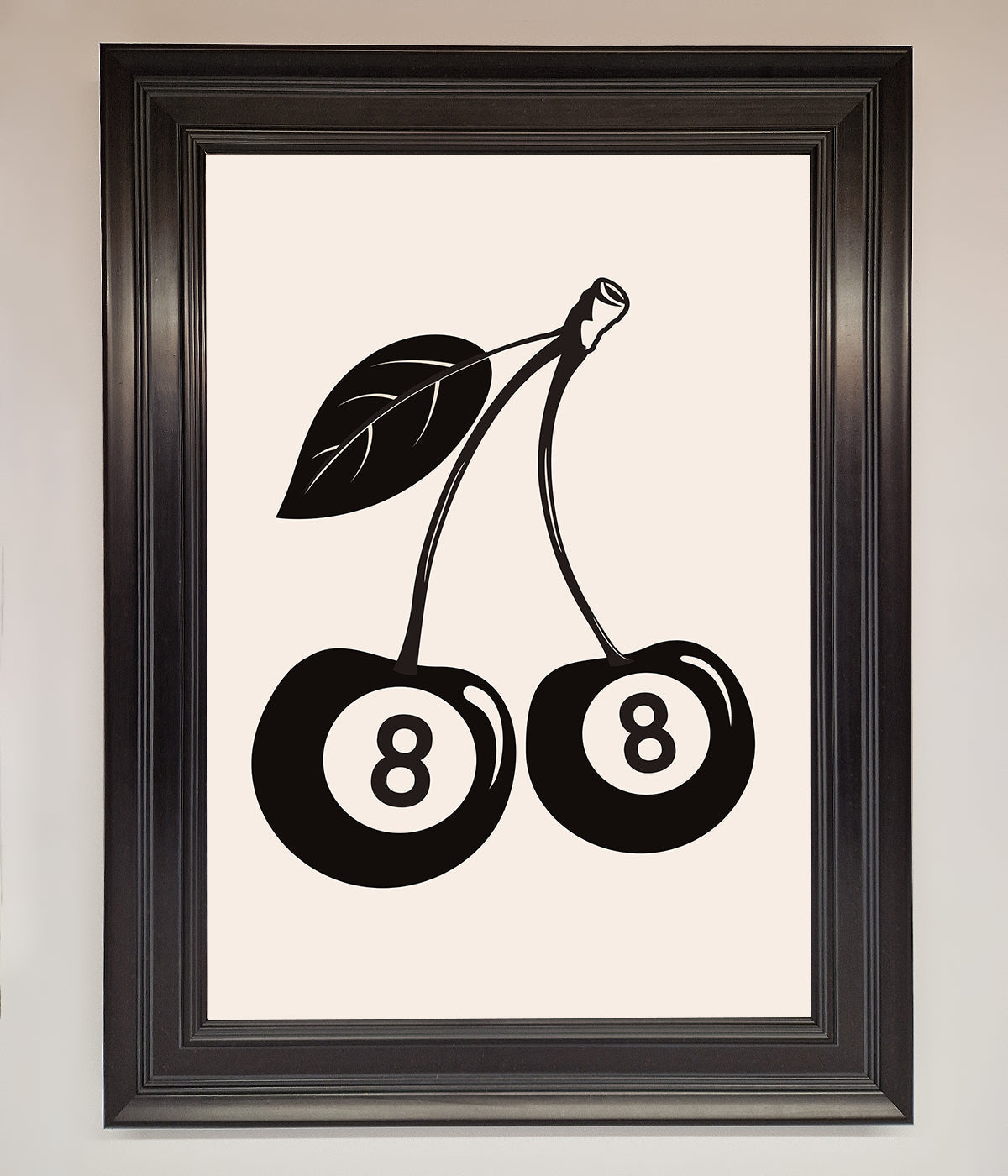 8 Ball Cherries Framed Wall Art featuring minimalist black and white design.