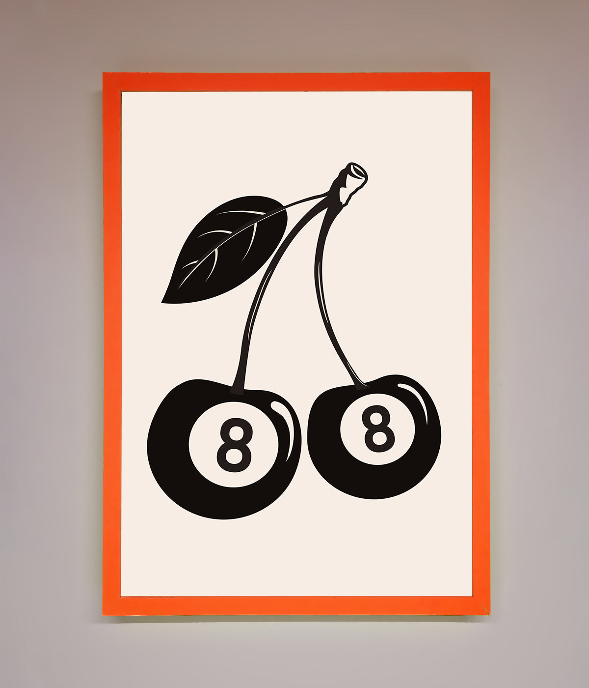 8 Ball Cherries Framed Wall Art featuring stylized black cherries with the number 8.