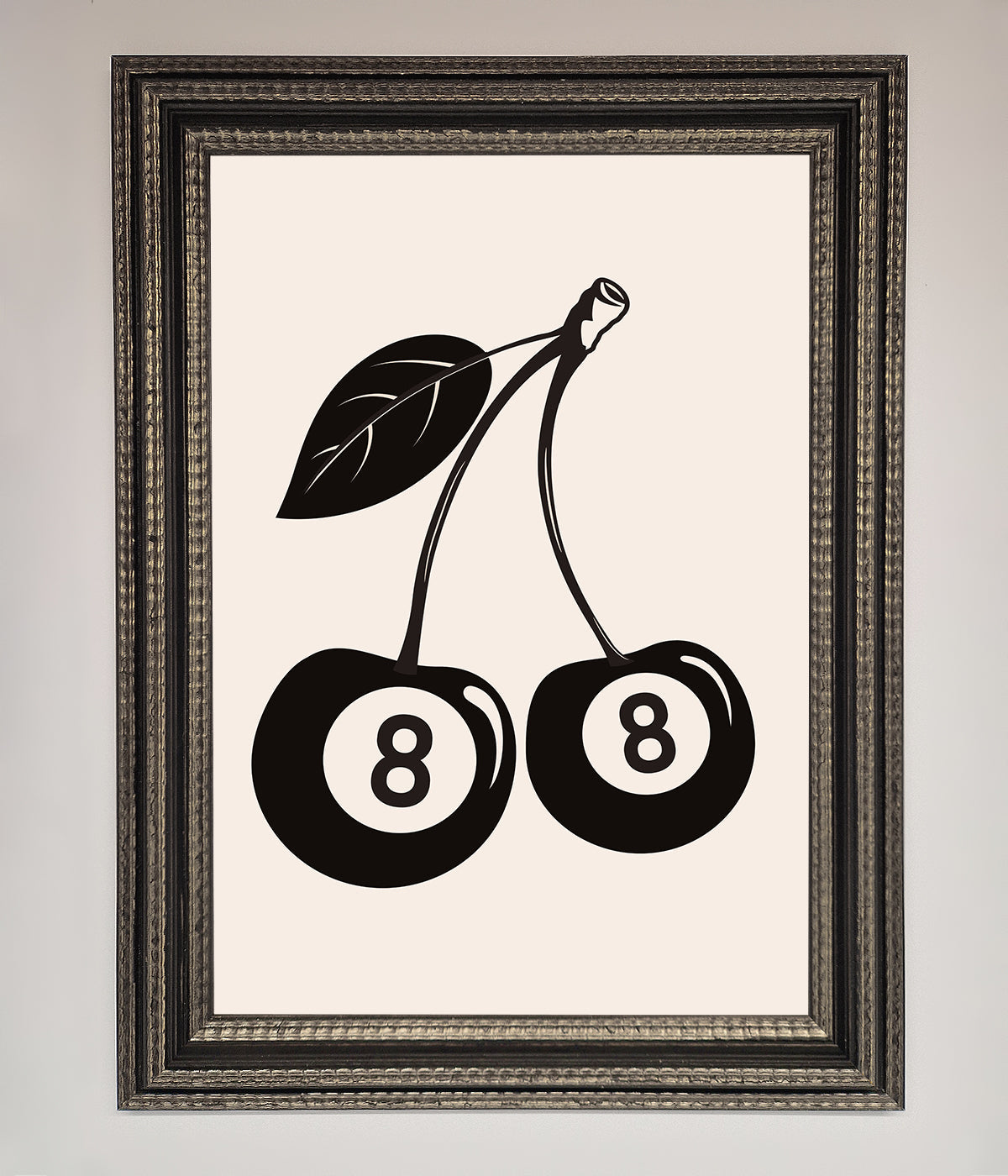 8 Ball Cherries Framed Wall Art featuring stylized cherries with the number 8.