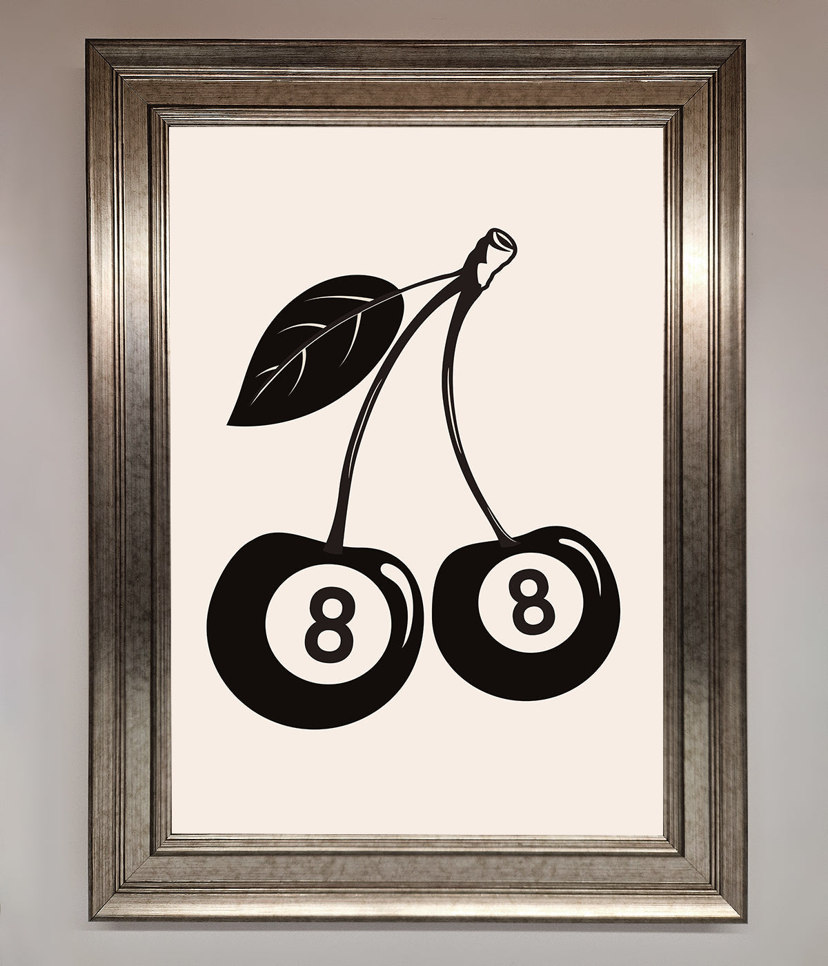 8 Ball Cherries Framed Wall Art featuring cherries with the number 8.