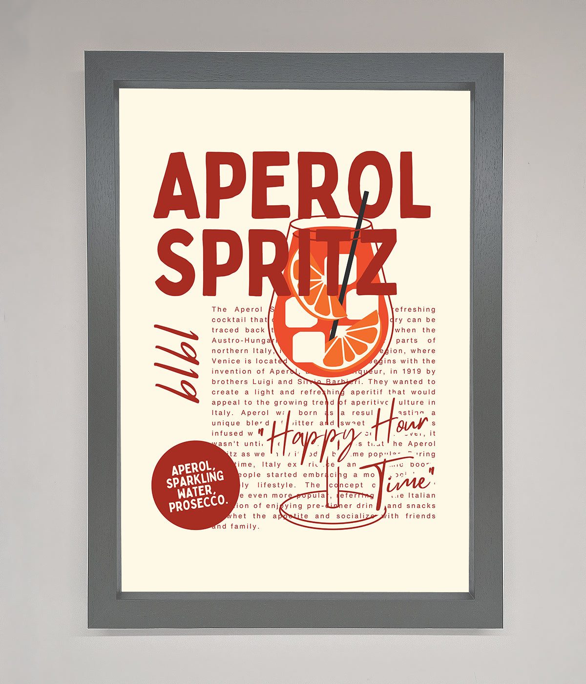 Aperol Spritz Happy Hour Cocktail Framed Wall Art print