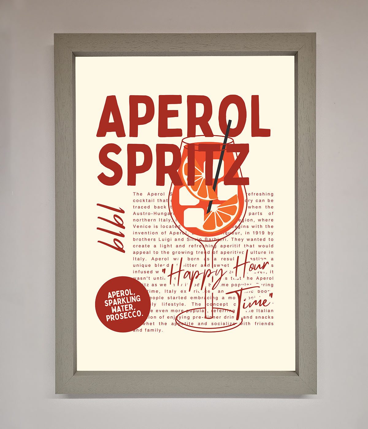 Aperol Spritz Happy Hour Cocktail Framed Wall Art print