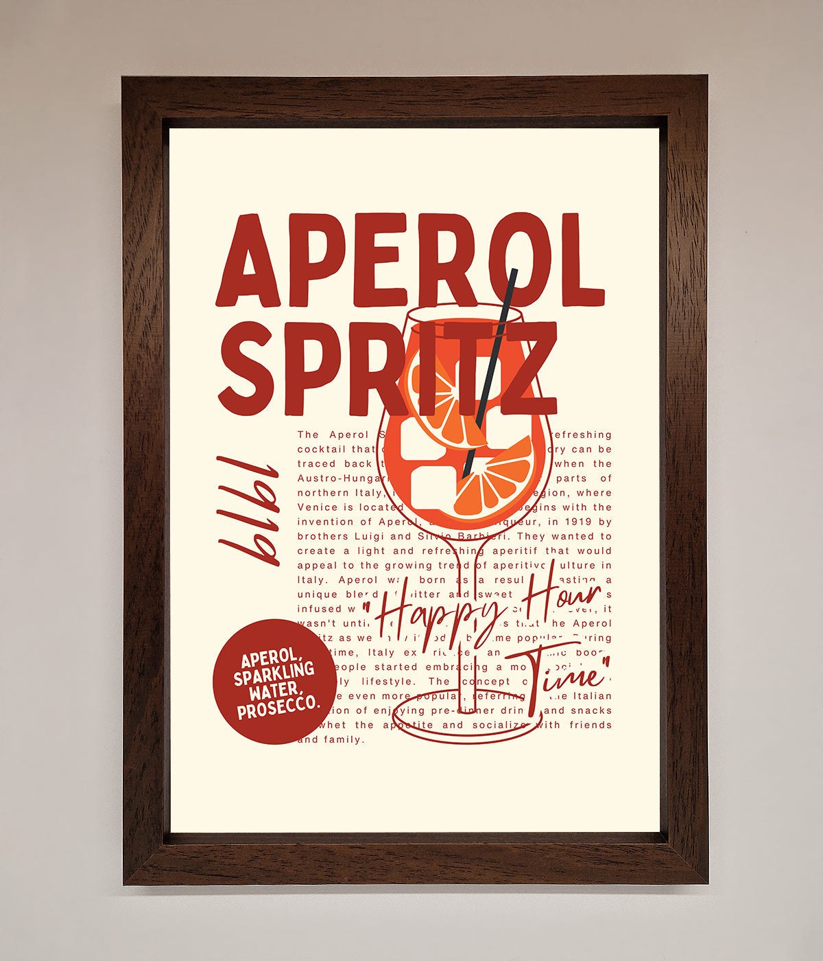 Aperol Spritz Happy Hour Cocktail Framed Wall Art print