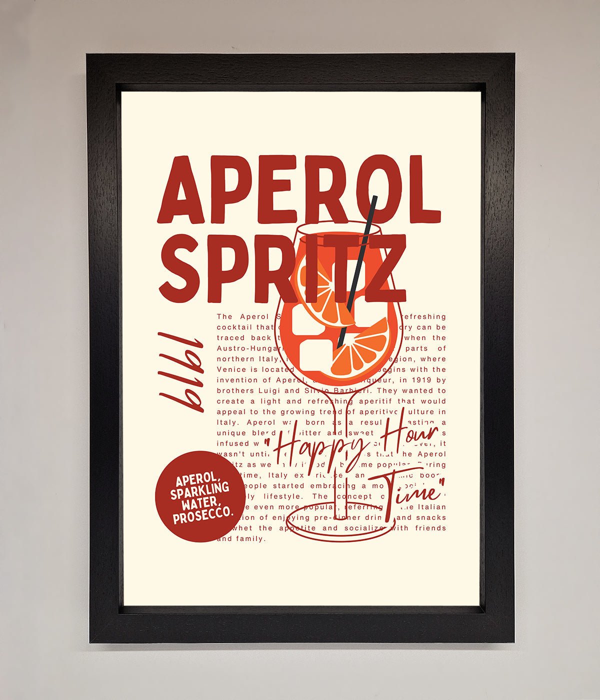 Aperol Spritz Happy Hour Cocktail Framed Wall Art print