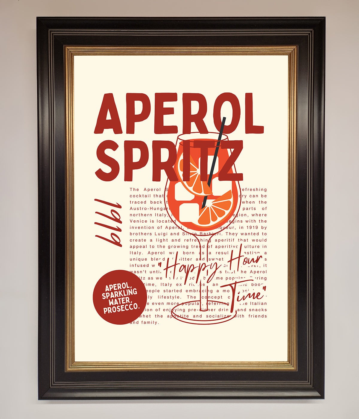 Aperol Spritz Happy Hour Cocktail Framed Wall Art print