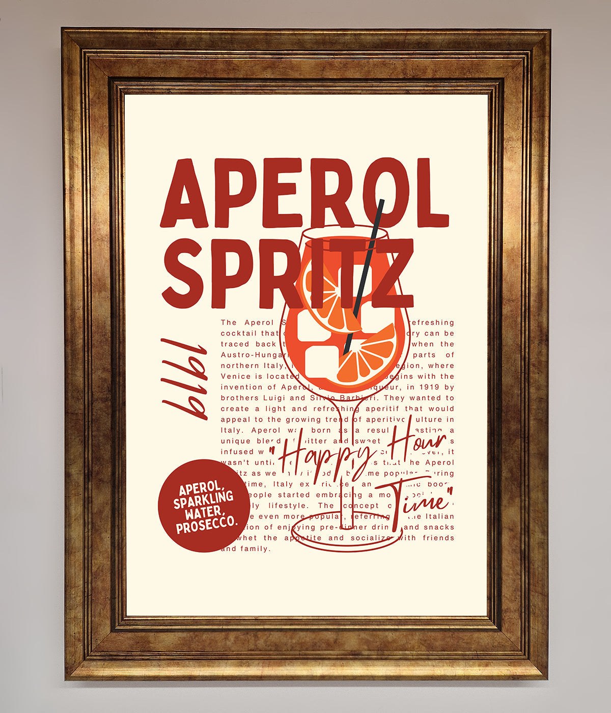 Aperol Spritz Happy Hour Cocktail Framed Wall Art print