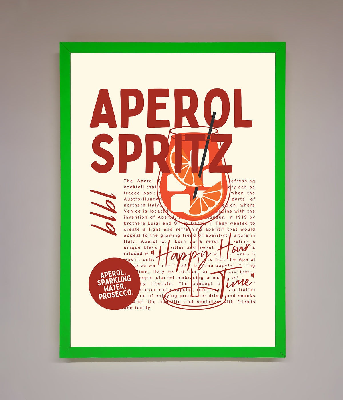 Aperol Spritz Happy Hour Cocktail Framed Wall Art print