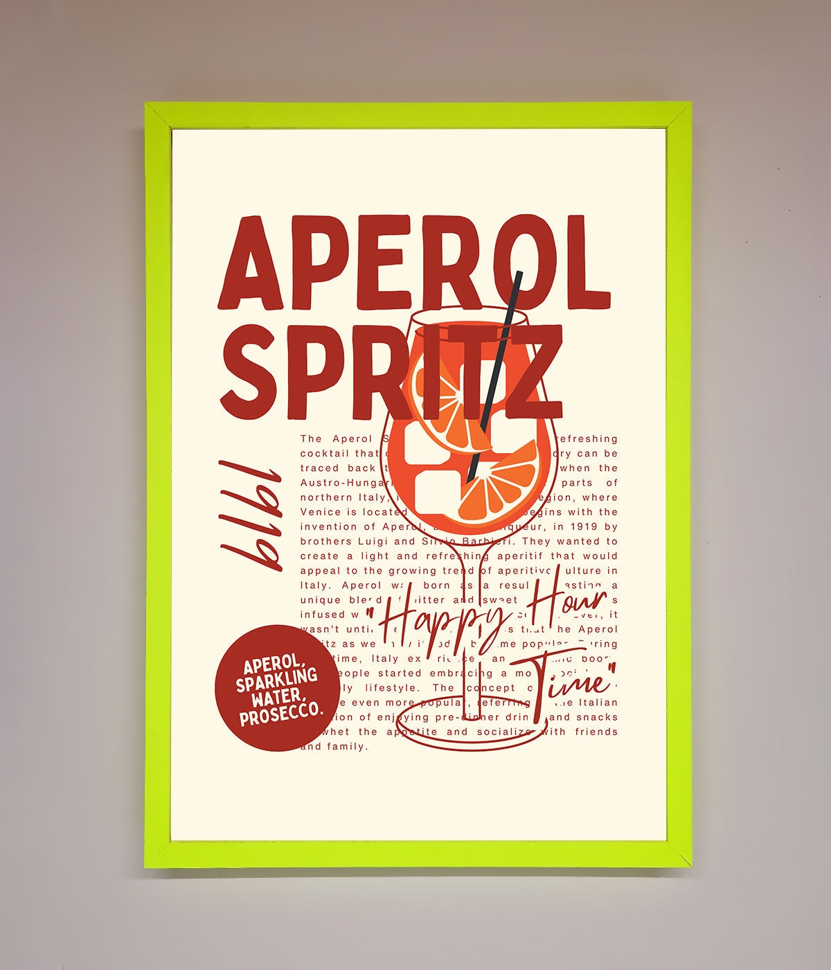 Aperol Spritz Happy Hour Cocktail Framed Wall Art print