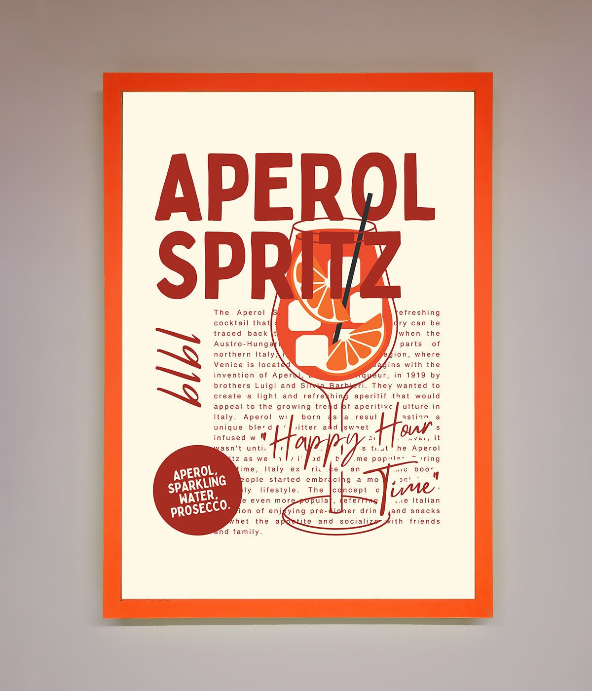 Aperol Spritz Happy Hour Cocktail Framed Wall Art print