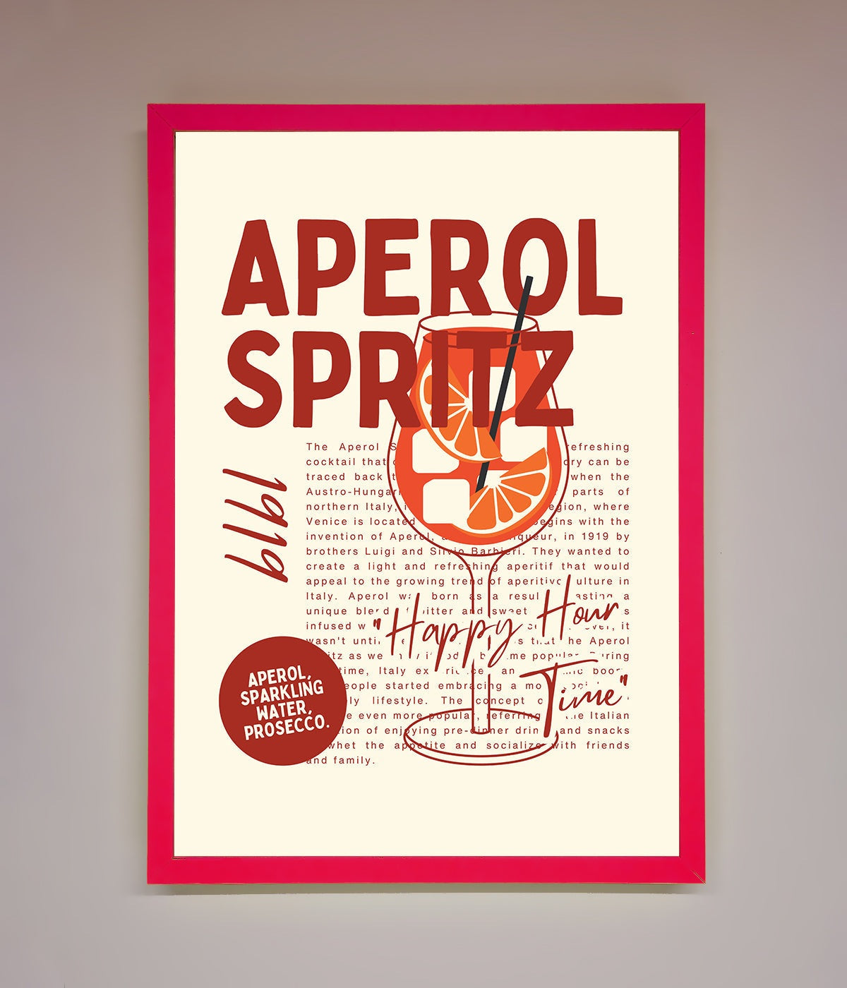 Aperol Spritz Happy Hour Cocktail Framed Wall Art print