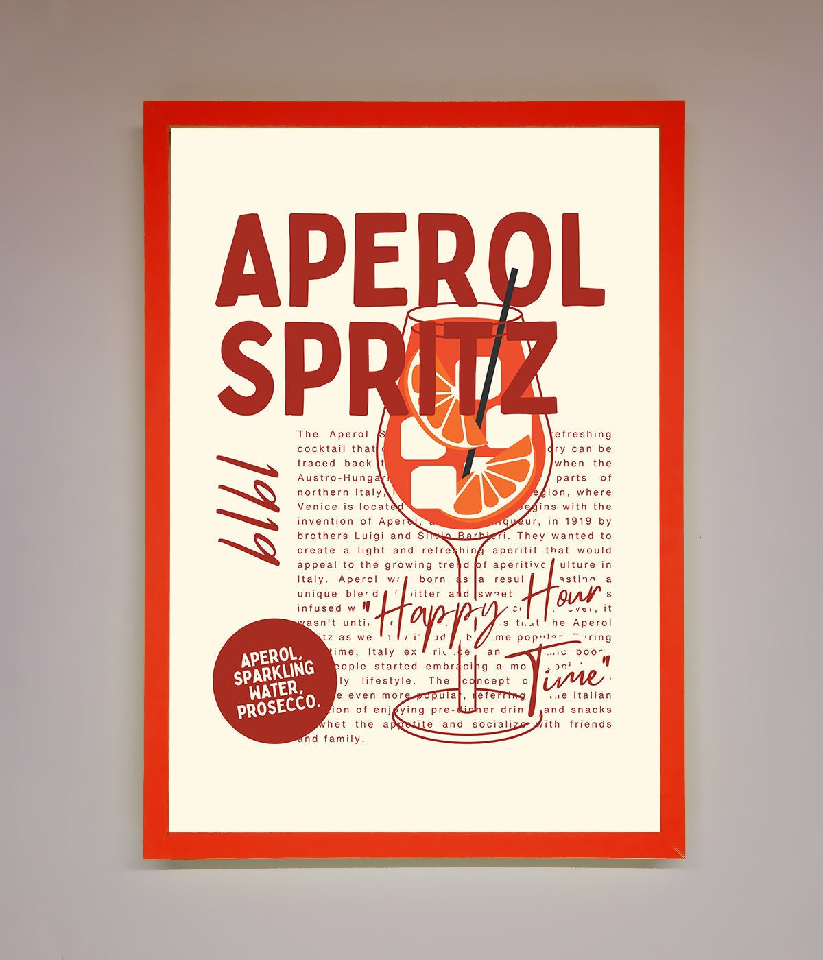 Aperol Spritz Happy Hour Cocktail Framed Wall Art print