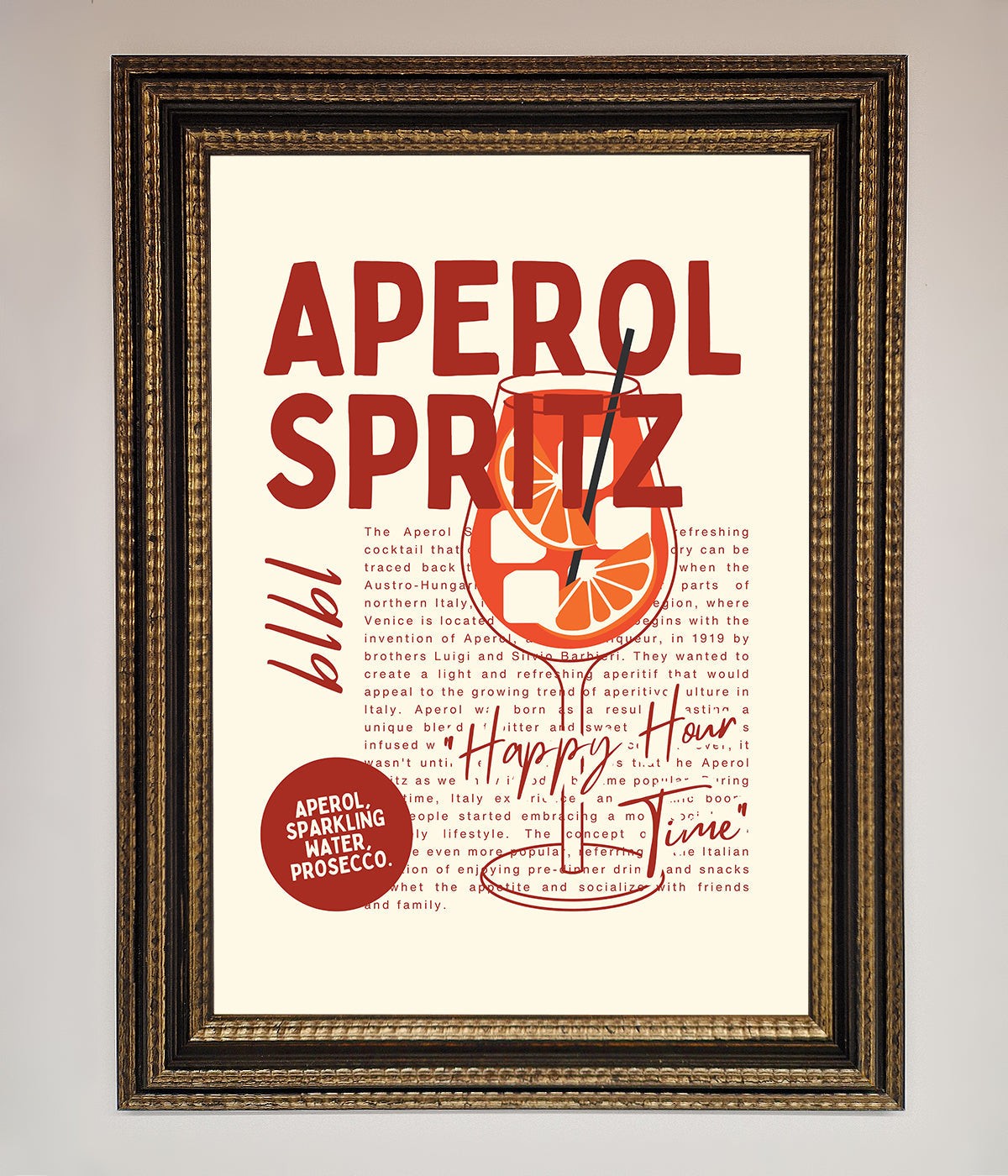 Aperol Spritz Happy Hour Cocktail Framed Wall Art print