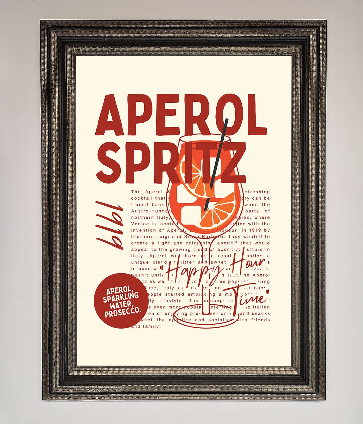 Aperol Spritz Happy Hour Cocktail Framed Wall Art print