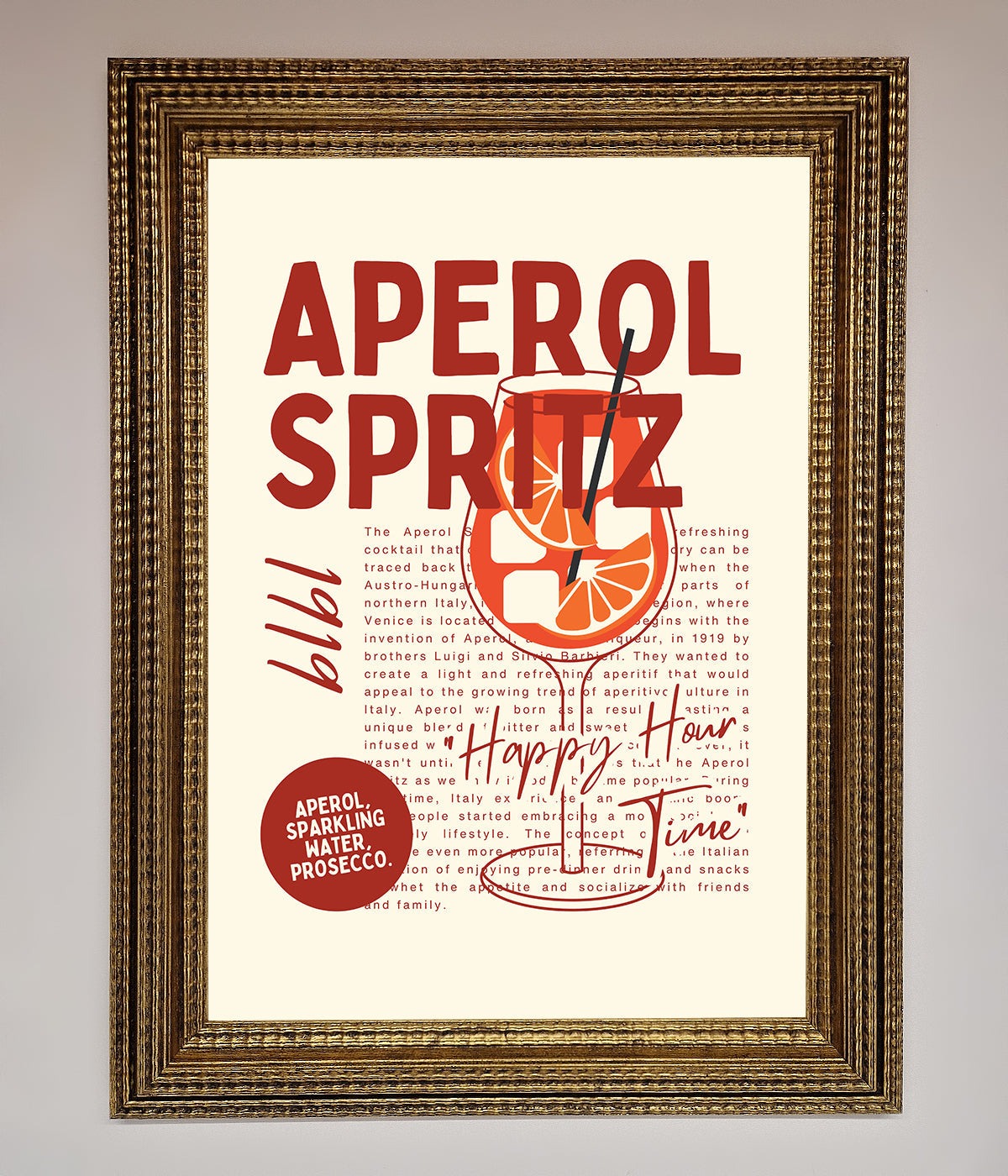 Aperol Spritz Happy Hour Cocktail Framed Wall Art print