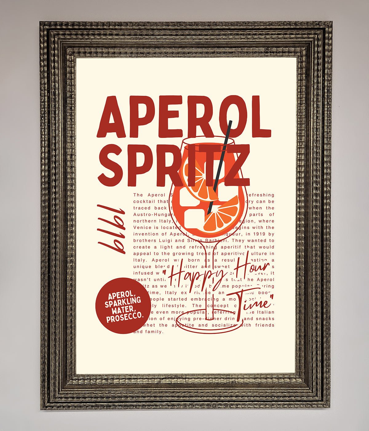 Aperol Spritz Happy Hour Cocktail Framed Wall Art print