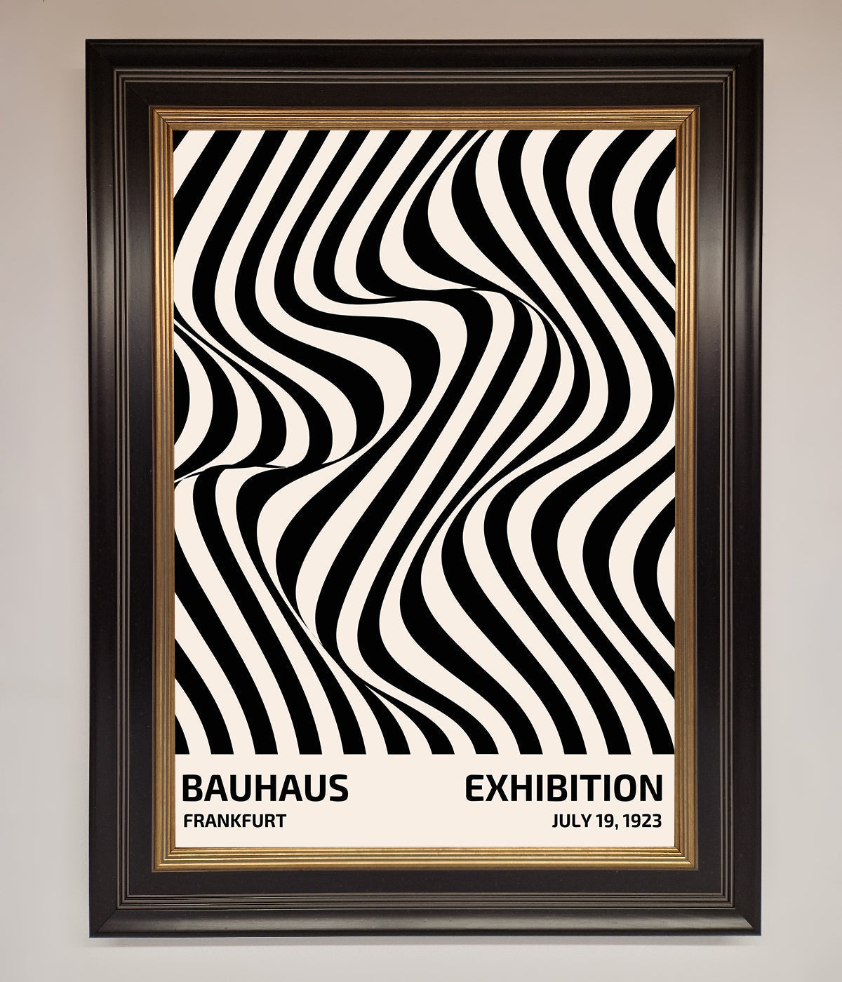 Bauhaus wavy black lines framed poster, modern wall art.