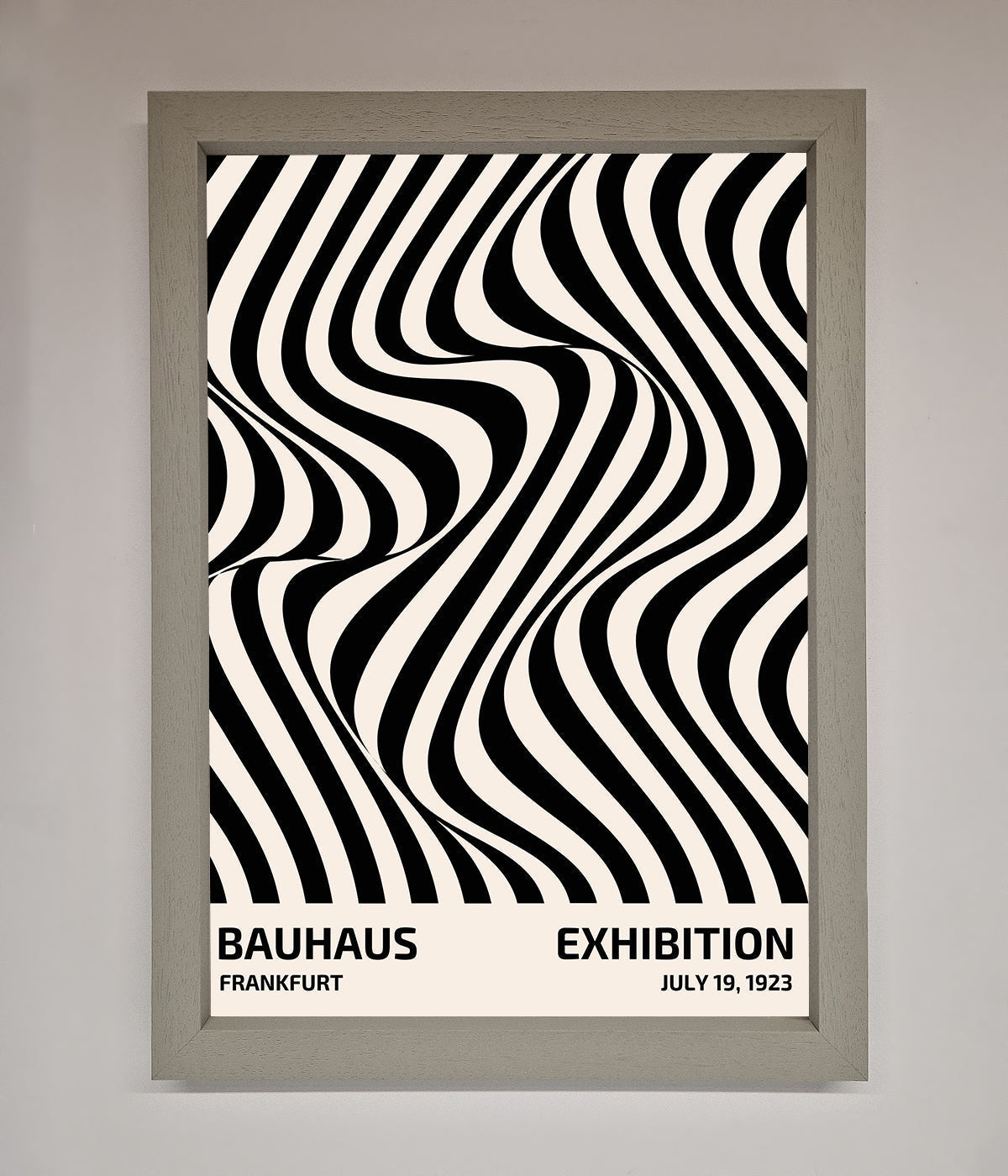 Bauhaus framed poster with wavy black lines, modern wall art.