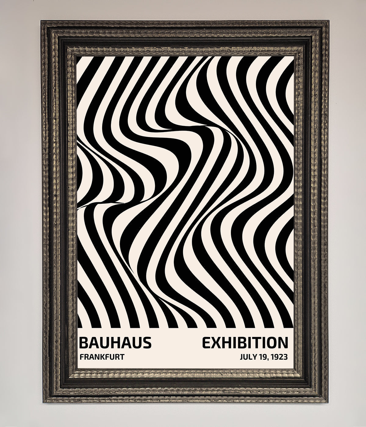 Bauhaus poster with wavy black lines framed wall art.