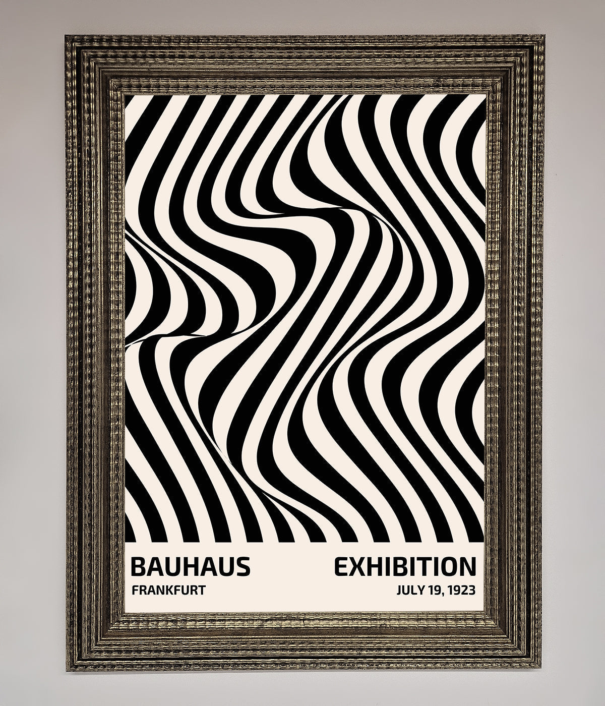 Bauhaus wavy black lines framed poster showcasing modern design.