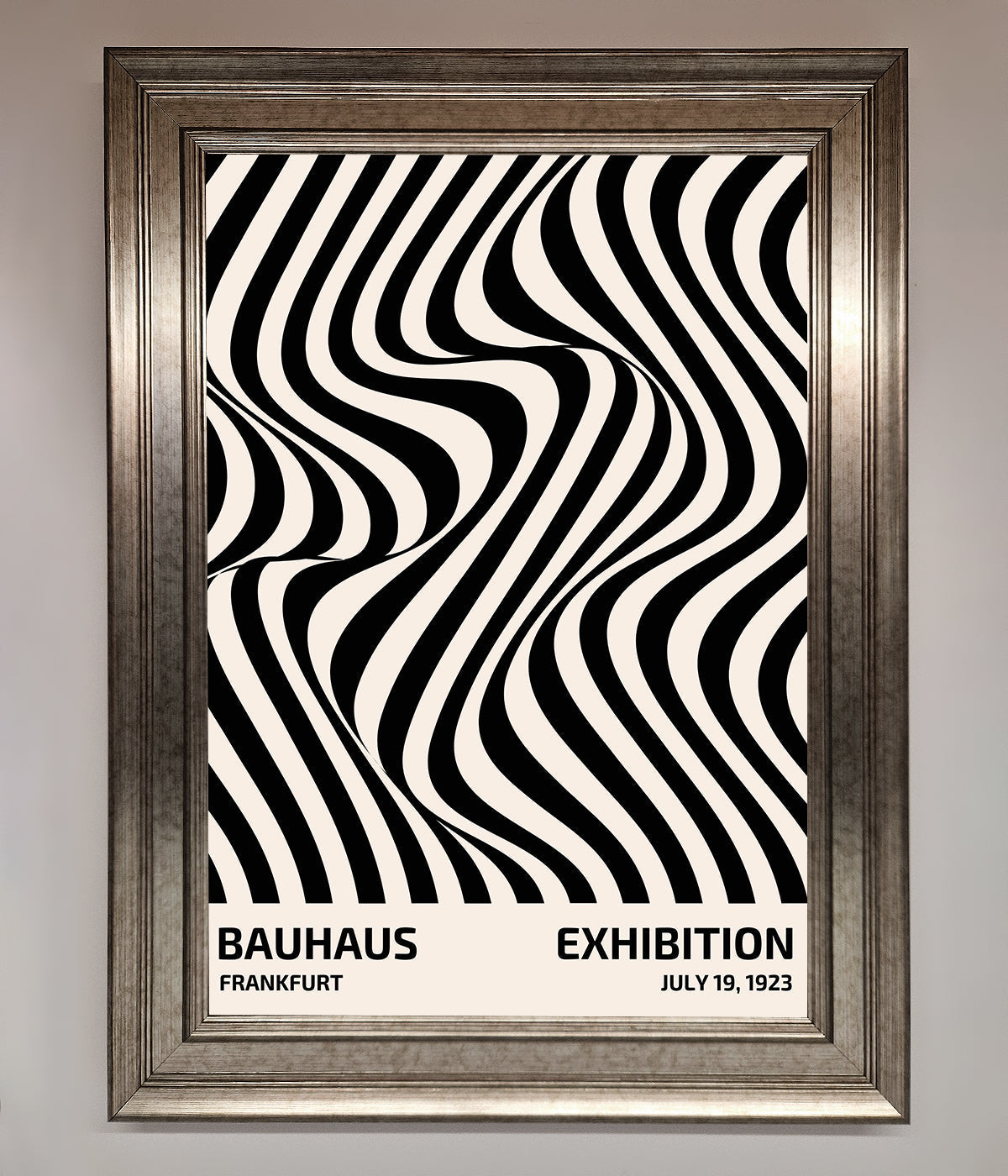 Bauhaus wavy black lines framed poster for modern home decor.