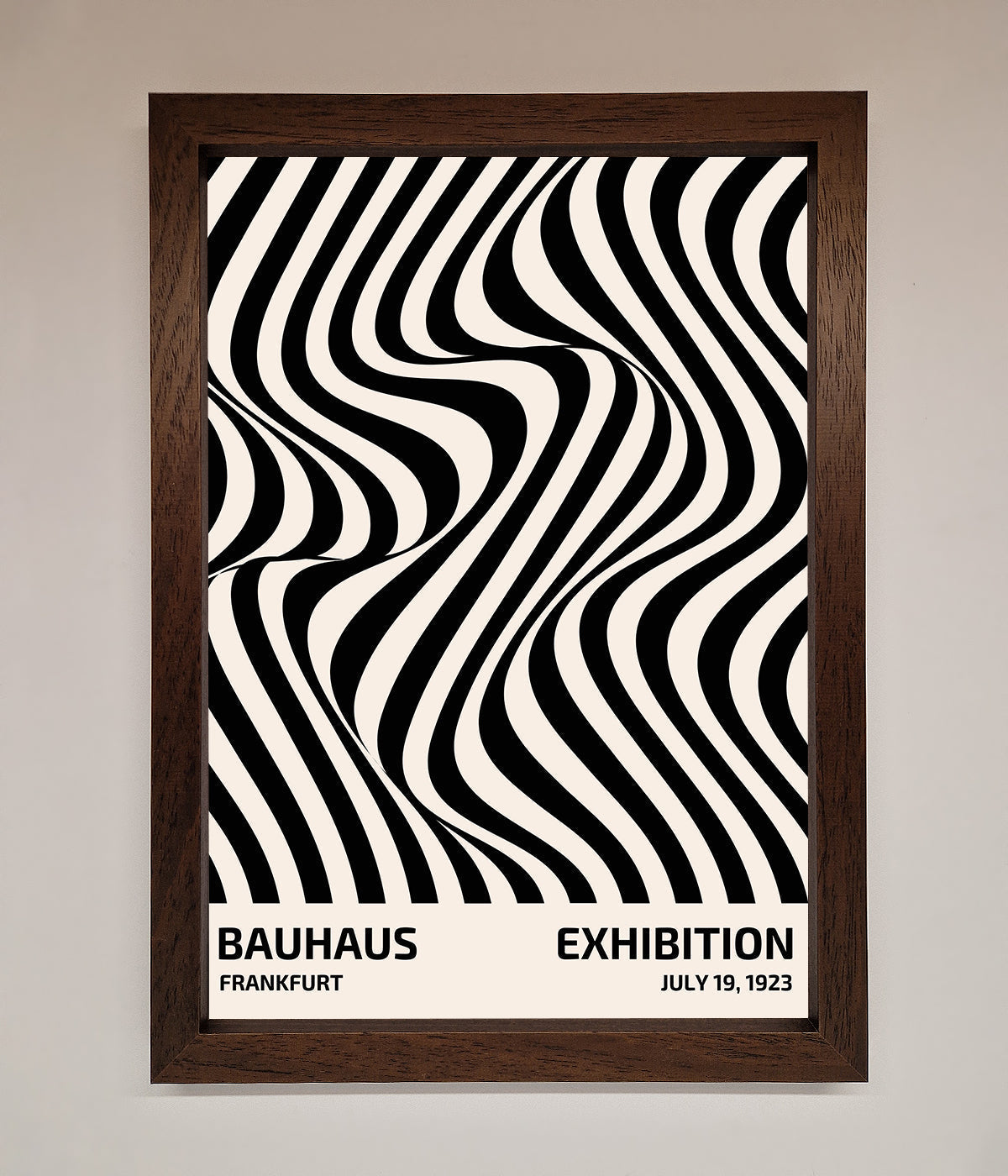 Bauhaus wavy black lines framed poster with modern design.