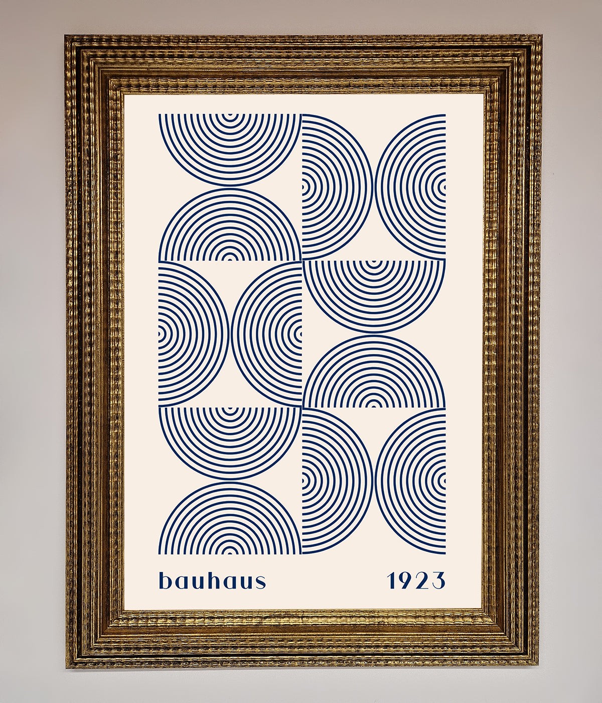 Bauhaus Print 1923 Navy Abstract Framed Poster with geometric navy shapes.