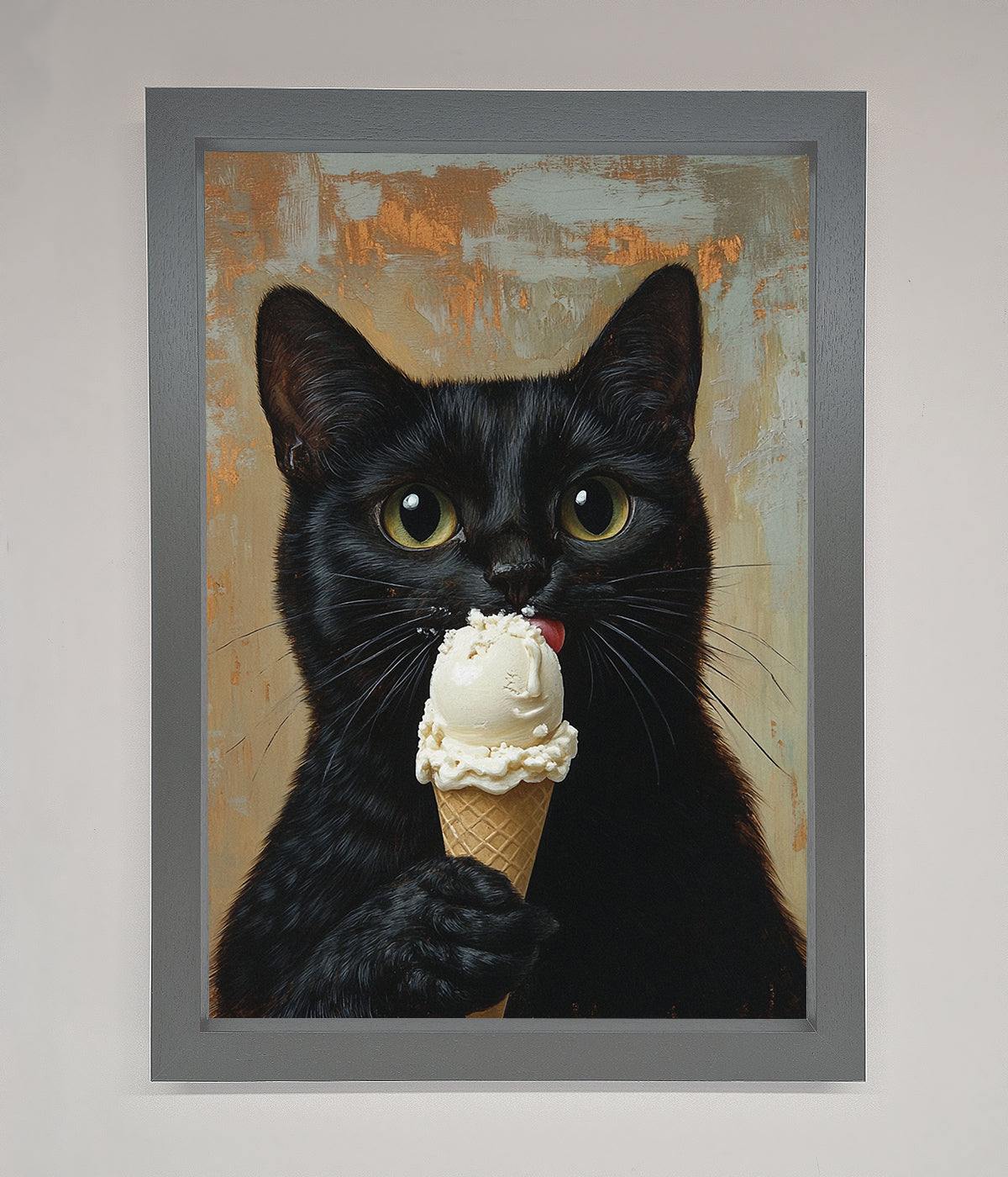 Black Cat Vanilla Icecream Funny Framed Wall Art print