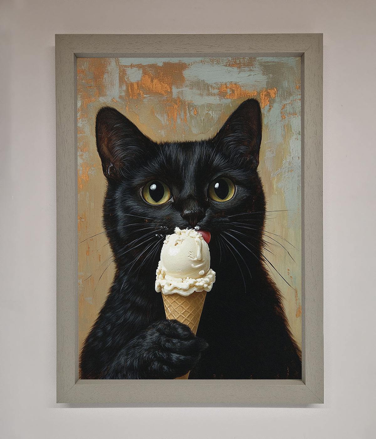 Black Cat Vanilla Icecream Funny Framed Wall Art print