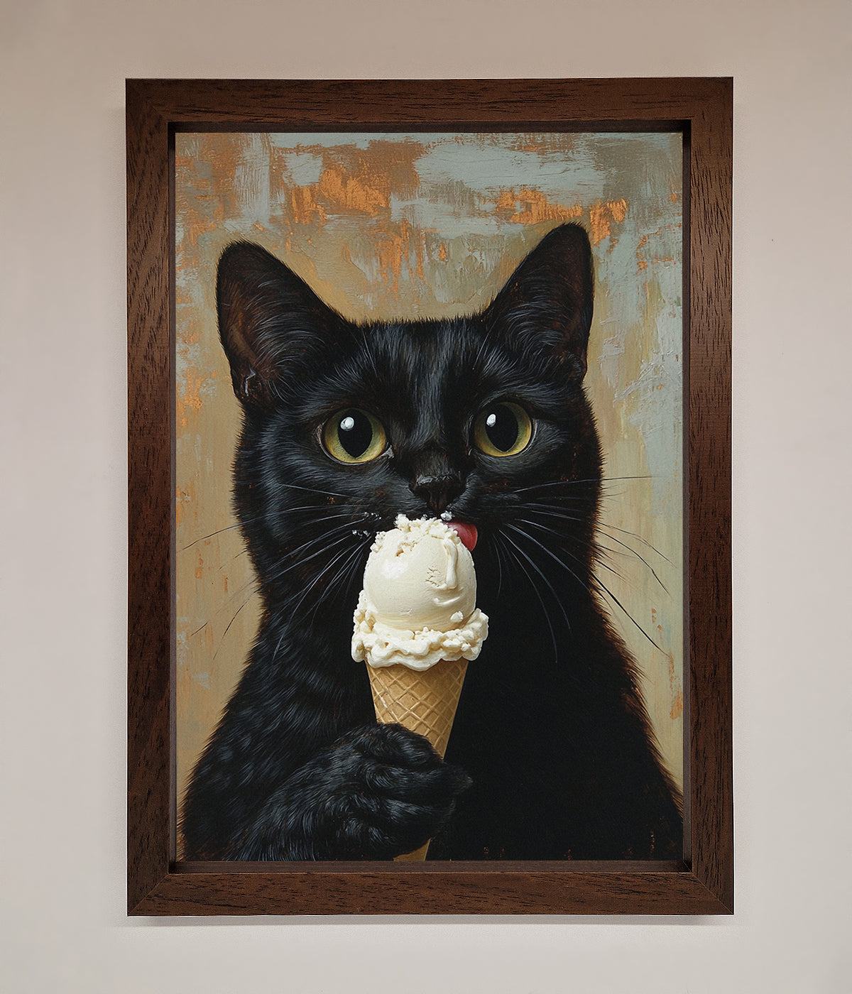 Black Cat Vanilla Icecream Funny Framed Wall Art print