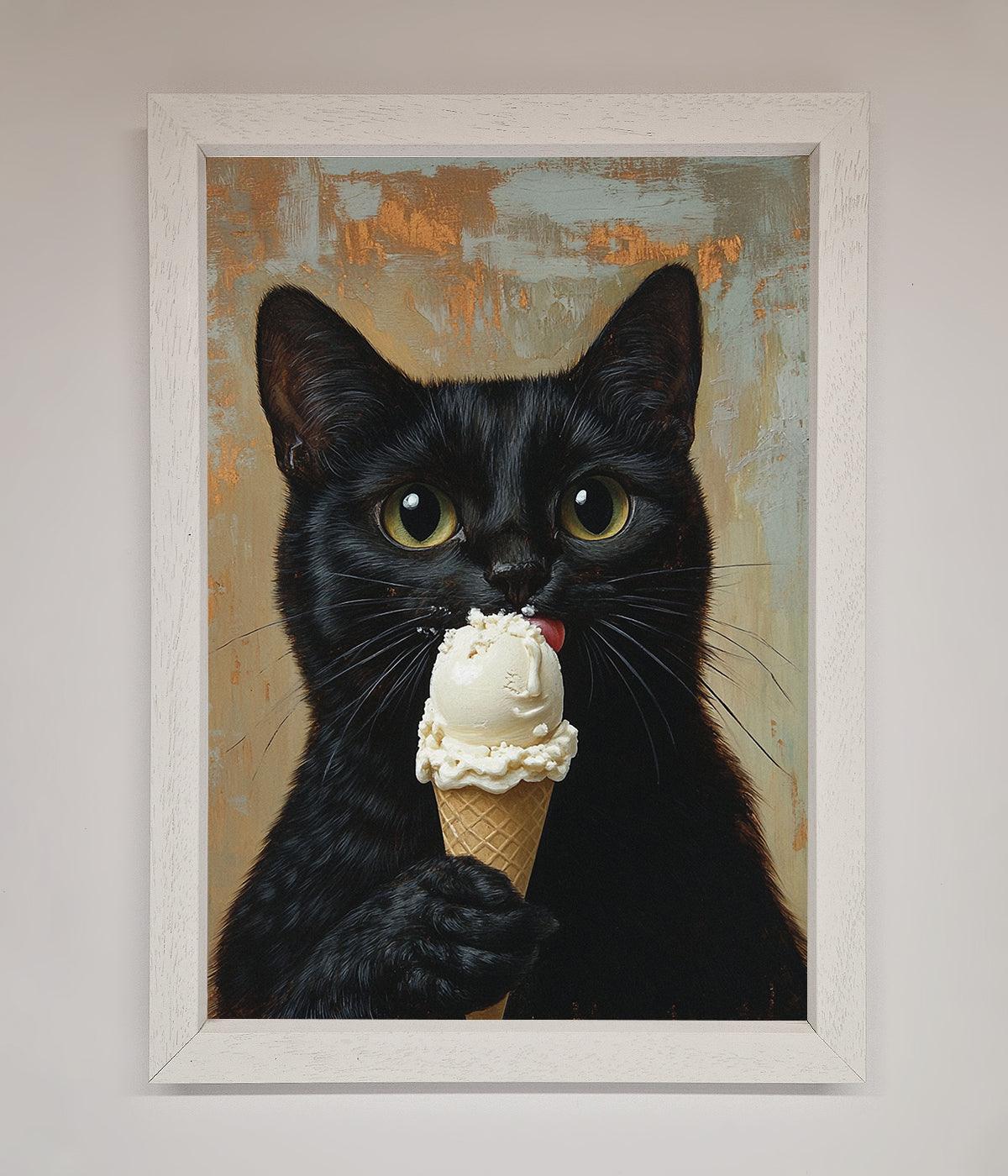 Black Cat Vanilla Icecream Funny Framed Wall Art print