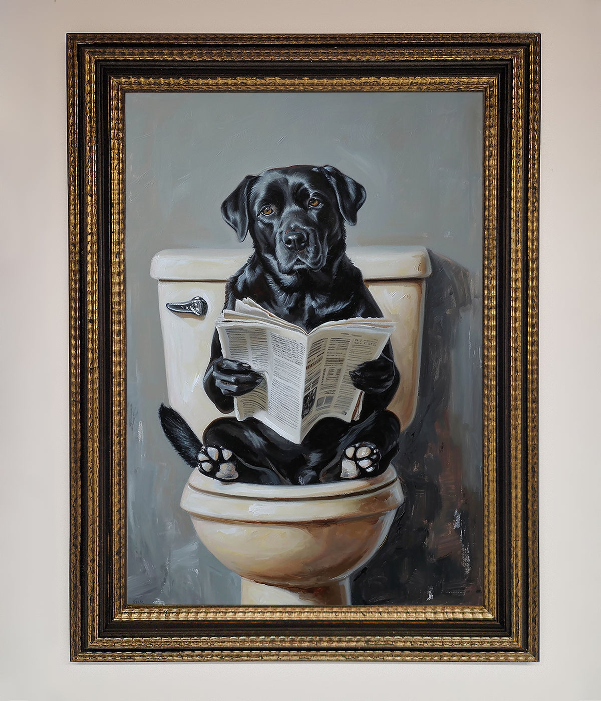 Black Lab On The Toilet Framed Poster print