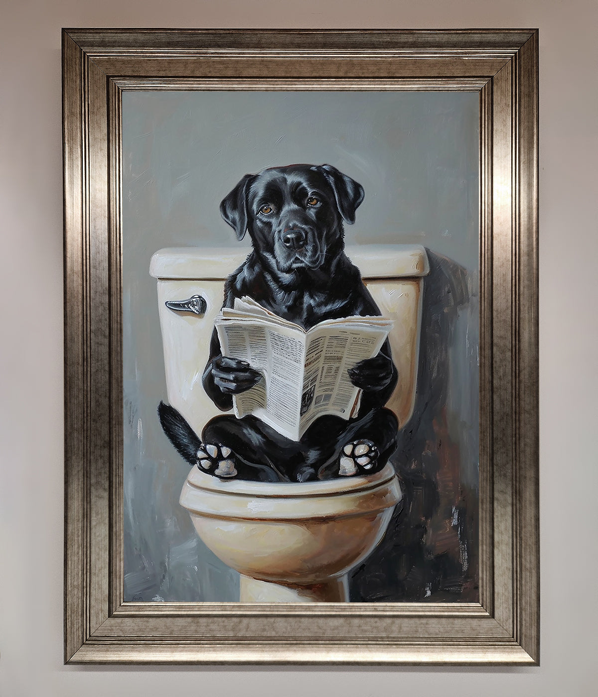 Black Lab On The Toilet Framed Poster print