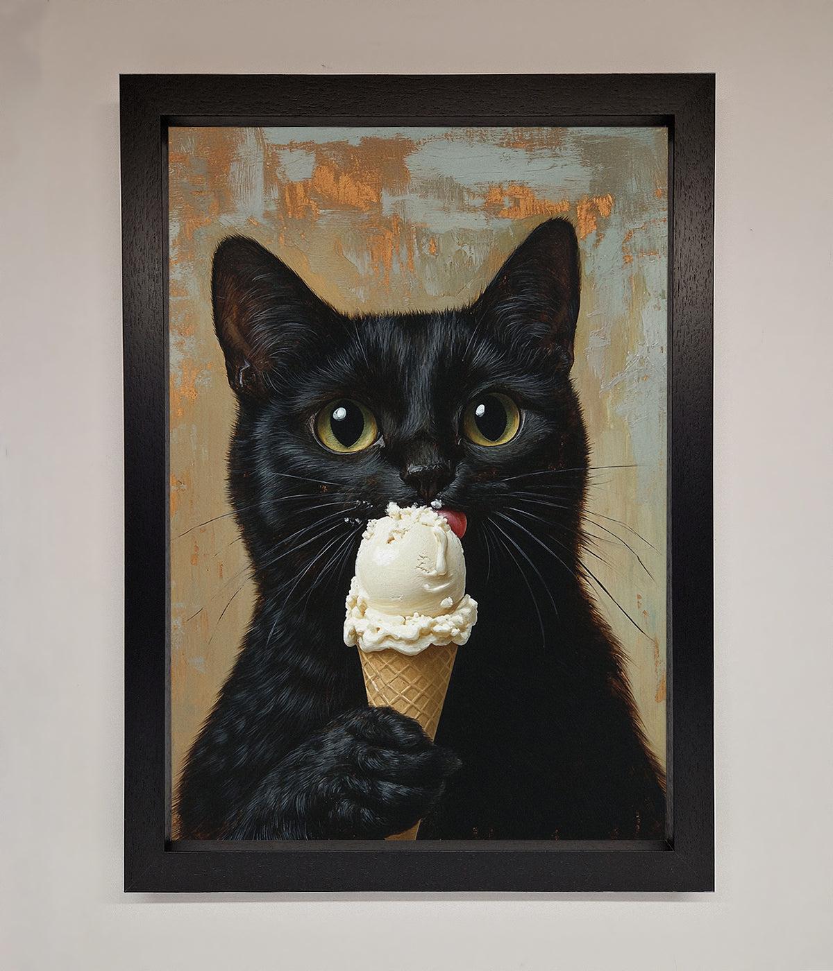 Black Cat Vanilla Icecream Funny Framed Wall Art print