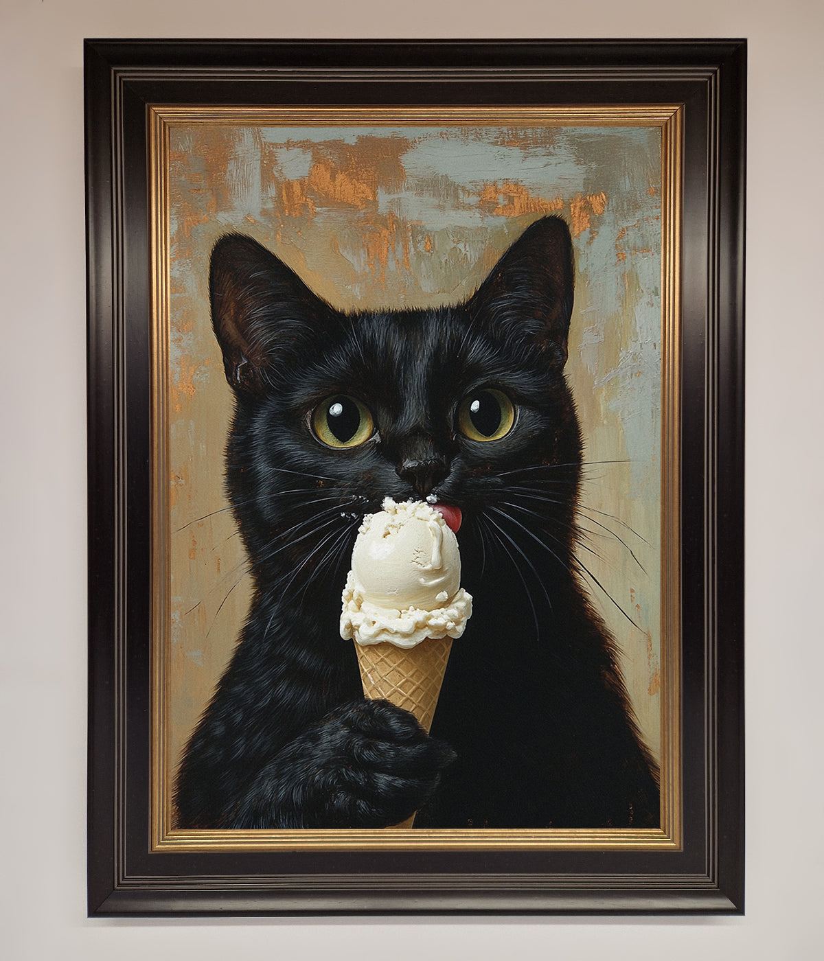 Black Cat Vanilla Icecream Funny Framed Wall Art print