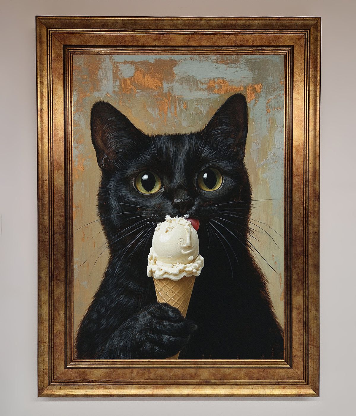 Black Cat Vanilla Icecream Funny Framed Wall Art print