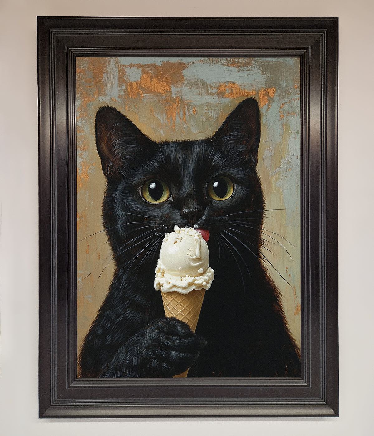 Black Cat Vanilla Icecream Funny Framed Wall Art print