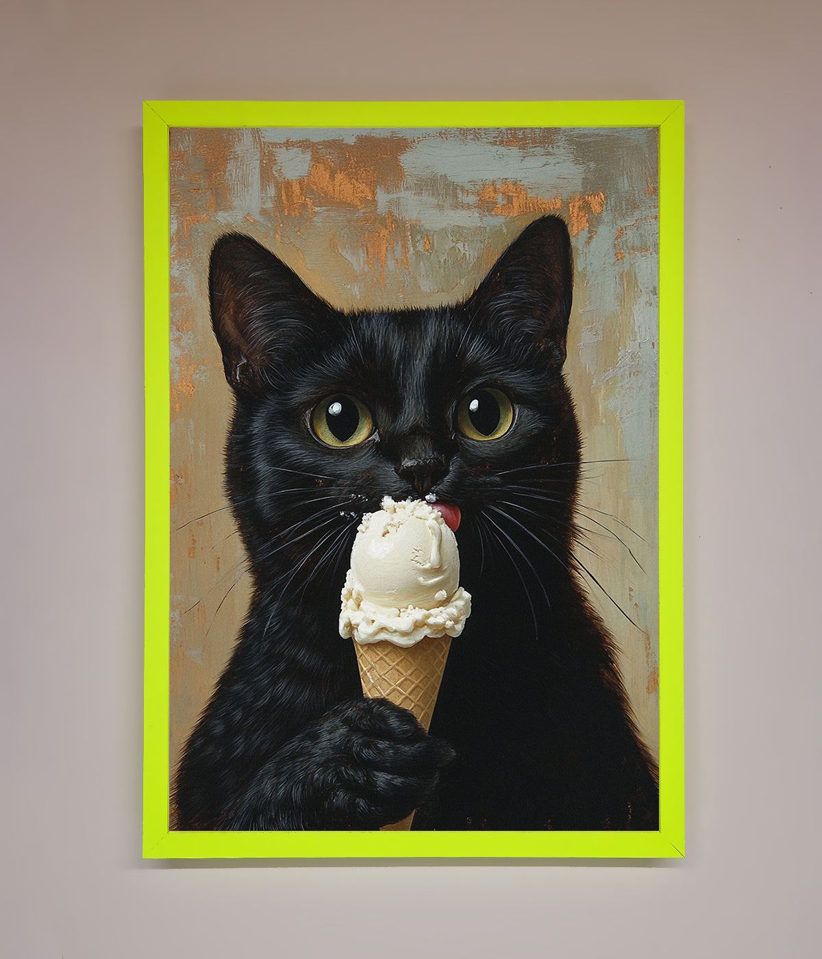 Black Cat Vanilla Icecream Funny Framed Wall Art print