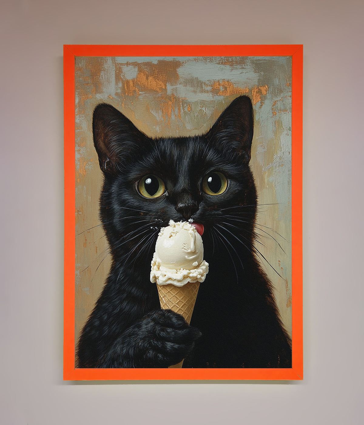 Black Cat Vanilla Icecream Funny Framed Wall Art print