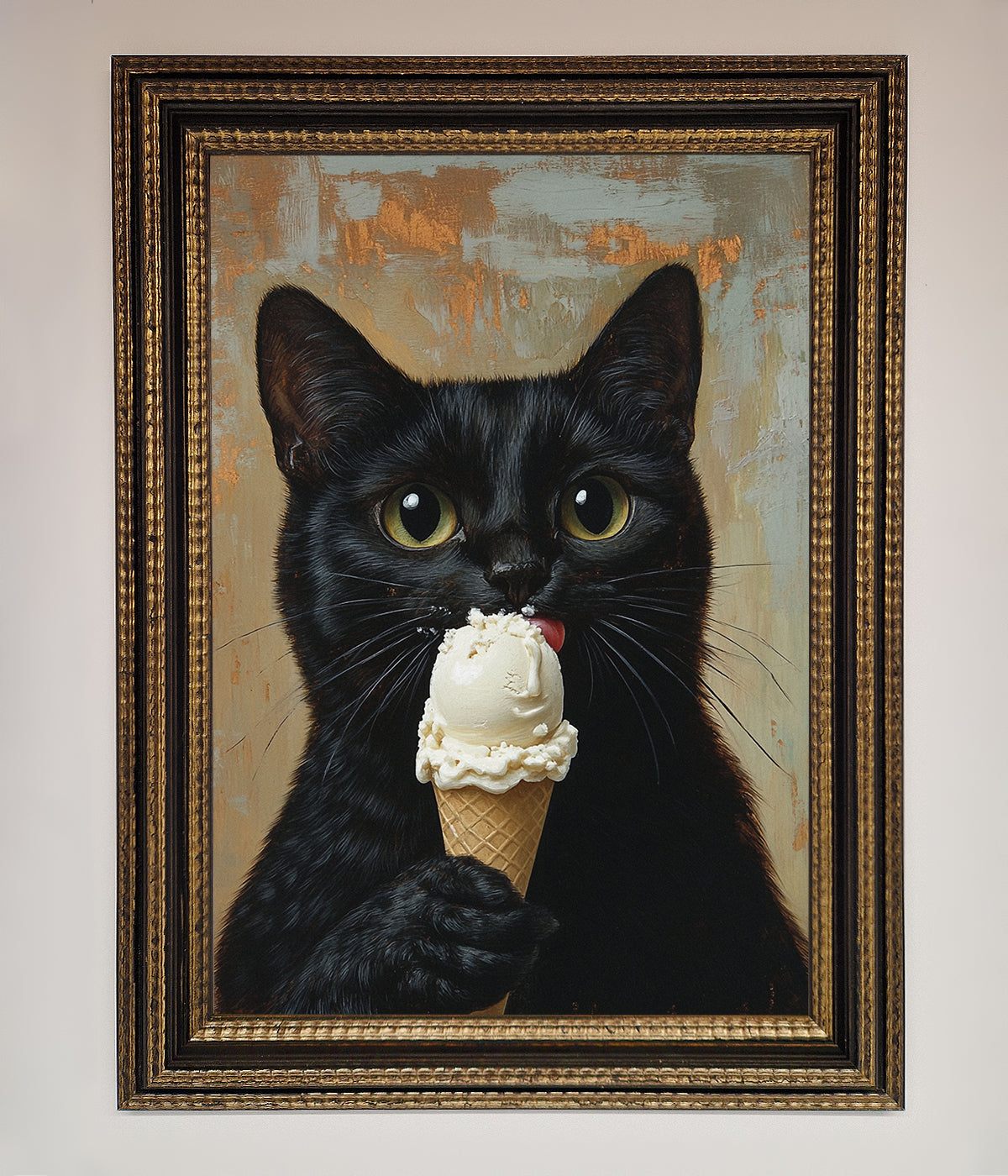 Black Cat Vanilla Icecream Funny Framed Wall Art print